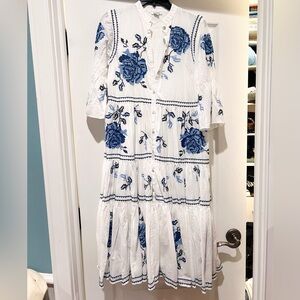 Sundance Embroidered Blue-and-white Maxi Dress